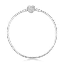 Pulseira para Berloques Prata 925 Fecho Coração Cravejado Pulseira para Berloques Prata 925 Fecho Coração Cravejado