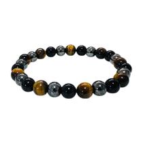 Pulseira Pedra Ágata Preta, Hematita, Olho De Tigre - 8mm Pulseira Pedra Ágata Preta, Hematita, Olho De Tigre - 8mm