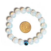 Pulseira Pedra da Lua Opalina Com Olho Grego Bolinha 10mm Pulseira Pedra da Lua Opalina Com Olho Grego Bolinha 10mm
