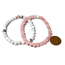 Pulseira Pedra Howlita e Quartzo Rosa Para Casal Bolinha 6mm Pulseira Pedra Howlita e Quartzo Rosa Para Casal Bolinha 6mm