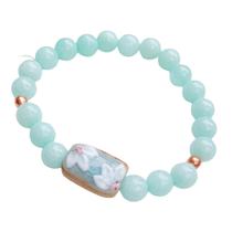 Pulseira Pedra Natural Amazonita e Cerâmica. Equilíbrio e Serenidade.