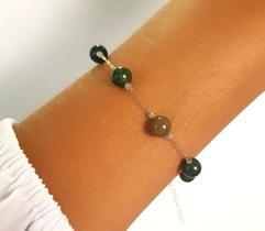 Pulseira Pedra Natural Bola Aço Inox