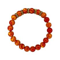 Pulseira Pedra Natural Malaquita Laranja com Strass 8 mm