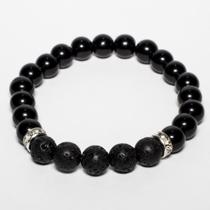 Pulseira Pedra Natural Ônix com Lava Vulcânica Pulseira Pedra Natural Ônix com Lava Vulcânica