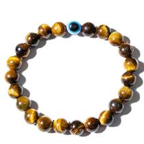 Pulseira Pedra Olho de Tigre Com Olho Grego Bolinha 8mm Pulseira Pedra Olho de Tigre Com Olho Grego Bolinha 8mm