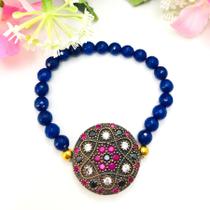 Pulseira Pedras Azul Rosa Estrela Prata Turca 925