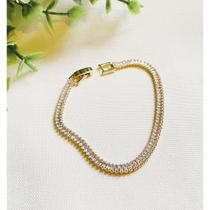 Pulseira Pedras Brancas Brilhantes Folheado a Ouro