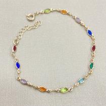 Pulseira Pedras Coloridas Oval Folheada A Ouro Pulseira Pedras Coloridas Oval Folheada A Ouro
