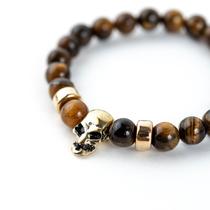 Pulseira Pedras Naturais Olho de Tigre com Crânio 8 mm