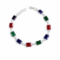 Pulseira Pedras Naturais Retangulares Delicada Prata 925