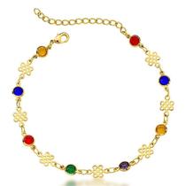 Pulseira pedrinhas coloridas e simbolo arabesco