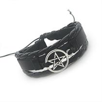Pulseira pentagrama estrela davi supernaturais minimalista supernatural couro preto trançado