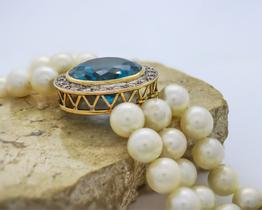 Pulseira Perola Água Salgada Topazio Azul diamantes naturais Pulseira Perola Água Salgada Topazio Azul diamantes naturais