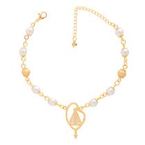 Pulseira Perola Bola Fosca Nossa Senhora Folheado A Ouro