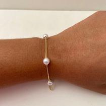 Pulseira Pérola Clássica Semijoia Feminina Elegante e Atemporal Simonatto Banho:Ouro18k