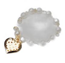 Pulseira Pérola Coração Folheado A Ouro 18k Pulseira Pérola Coração Folheado A Ouro 18k