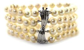 Pulseira Perola Fecho Antigo Trabalhado Safira Branca J22596