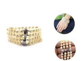 Pulseira Perola Fecho Antigo Trabalhado Safira Branca J22596