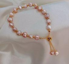 Pulseira Pérola Rose Bola Bolinha Dourada Fecho Detalhes Pulseira Pérola Rose Bola Bolinha Dourada Fecho Detalhes