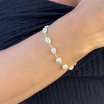 Pulseira Pérolas Amassadas Brilhantes Banhado em Ouro 18k