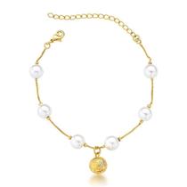 Pulseira pérolas com esfera dourada trabalhada Pulseira pérolas com esfera dourada trabalhada