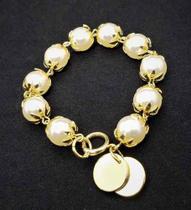 Pulseira Pérolas Com Pingentes Banho Ouro 18k 4427