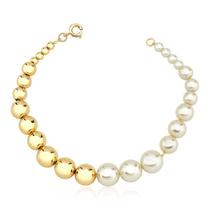 Pulseira Pérolas e Esferas Folheada a Ouro 18k Pulseira Pérolas e Esferas Folheada a Ouro 18k