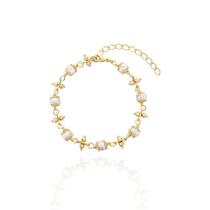 Pulseira Pérolas Intercaladas com Dupla de bolinhas Banho Ouro 18K
