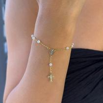 Pulseira Pérolas Mini Terço Banhado em Ouro 18k