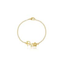 Pulseira Personalizada Com Nome E Pingente De Flor Banhado Em Ouro 18K