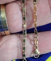 Pulseira Piastrine Ouro 18 Kilates Elos Quadrado Peso 2.50 Gramas 2 mm 22 Cm