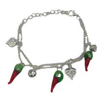 Pulseira Pimenta Vermelha com corrente prateada