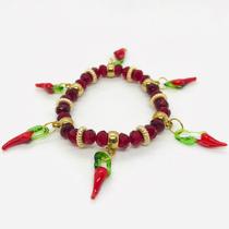 Pulseira Pimenta vermelha cristal e silicone
