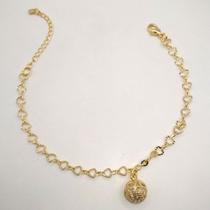 Pulseira Pingente Bola Vazada Grande com Zircônias no Interior Banhada em Ouro 18K Pulseira Pingente Bola Vazada Grande com Zircônias no Interior Banhada em Ouro 18K