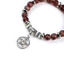 Pulseira Pingente Pentagrama Roxa Cristal e Silicone Pulseira Pingente Pentagrama Roxa Cristal e Silicone