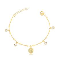 Pulseira Pingente São Bento Com Bolinhas Folheada A Ouro