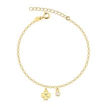 Pulseira Pingentes Trevo Ponto De Luz Folheada A Ouro