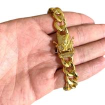 Pulseira Pit Bull 13mm Mão Oração Banhado a Ouro 18K