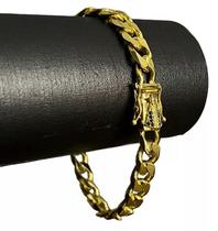 Pulseira Pitbull 10mm Fecho Nossa Senhora Banhado A Ouro 18k