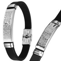 Pulseira placa aço inox pai nosso silicone prata masculina moda masculino qualidade premium preta