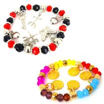 Pulseira Pomba Gira Cigana Dourada Moedas Proteção Espiritual Umbanda Candomblé Kit