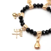 Pulseira Pomba Gira Preta e Dourada Cristal e Silicone