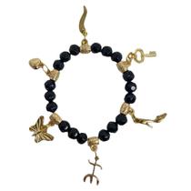 Pulseira Pomba Gira Preta E Dourada Cristal E Silicone