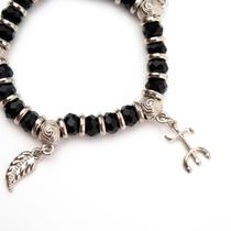 Pulseira Pomba Gira Preta e Prata Cristal e Silicone