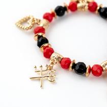 Pulseira Pomba Gira Preta Vermelha Penduricalhos Cristal