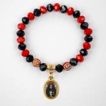 Pulseira Pomba Gira Rosa Caveira Medalha Cristal e Silicone