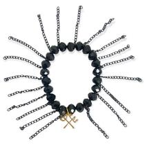 Pulseira Pomba Gira X Exu Preta Corrente Cristal e Silicone