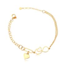 Pulseira Portuguesa 2mm 4mm Infinito Coração Folheada Ouro