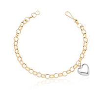 Pulseira Portuguesa Coração Grande Gordo Ouro Branco 10k