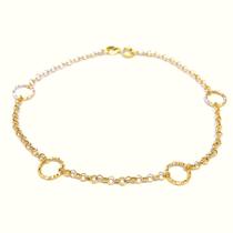 Pulseira Portuguesa de Ouro 18k com Berloques Pingentes Argolas Elo Português Feminina